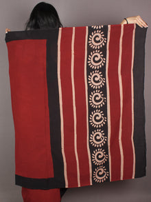 Maroon Black Hand Block Painted & Printed in Natural Colors Cotton Mul Saree - S031701005
