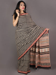 Black Ivory Red Hand Block Printed in Natural Colors Cotton Mul Saree - S031701007