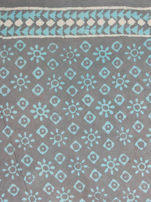 Grey Sky Blue White Hand Block Printed in Natural Colors Cotton Mul Saree - S031701009