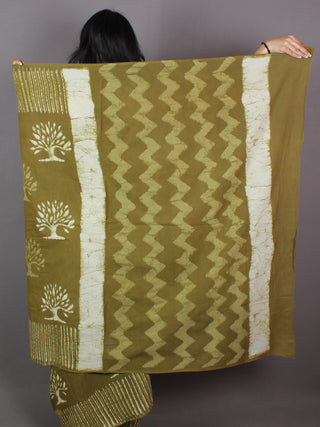 Asparagus Green Hand Block Printed in Natural Colors Cotton Mul Saree - S031701011