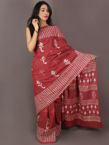 Vermilion Red White Hand Block Printed in Natural Colors Cotton Mul Saree - S031701012