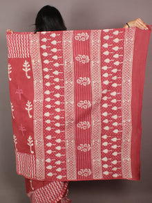 Vermilion Red White Hand Block Printed in Natural Colors Cotton Mul Saree - S031701012