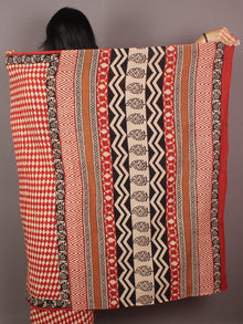 Red Ivory Black Hand Block Printed in Natural Colors Cotton Mul Saree - S031701013
