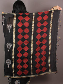 Black Red White Hand Block Printed in Natural Colors Chanderi Saree With Geecha Border - S031701016