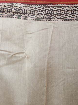 Brown Maroon Green Ivory Hand Block Printed Kalamkaari Chanderi Saree - S031701017