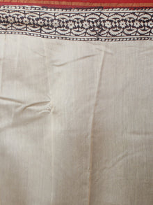 Brown Maroon Green Ivory Hand Block Printed Kalamkaari Chanderi Saree - S031701017