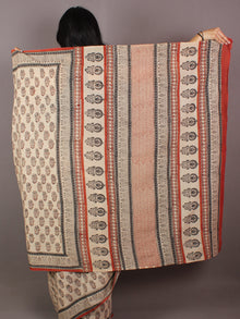 Ivory Grey Red Hand Block Printed in Natural Colors Cotton Mul Saree - S031701018