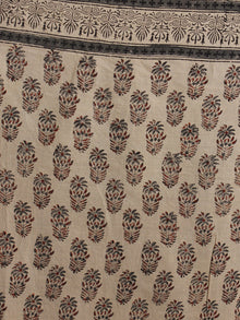 Ivory Grey Red Hand Block Printed in Natural Colors Cotton Mul Saree - S031701018