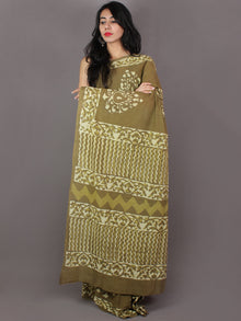 Asparagus Green Hand Block Printed in Natural Colors Cotton Mul Saree - S031701020