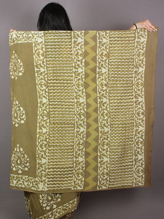 Asparagus Green Hand Block Printed in Natural Colors Cotton Mul Saree - S031701020