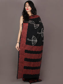 Black White Maroon Hand Block Printed in Natural Colors Cotton Mul Saree - S031701021