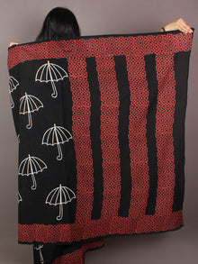 Black White Maroon Hand Block Printed in Natural Colors Cotton Mul Saree - S031701021