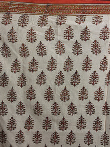 Ivory Brown Orange Hand Block Printed in Natural Colors Cotton Mul Saree - S031701022