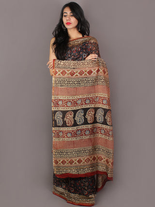 Multi Colour Hand Block Printed Kalamkaari Chanderi Saree - S031701026