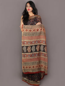 Multi Colour Hand Block Printed Kalamkaari Chanderi Saree - S031701026
