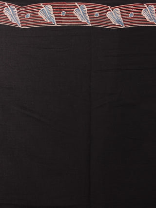 Black Maroon Steel Blue Mughal Nakashi Ajrakh Hand Block Printed in Natural Vegetable Colors Cotton Mul Saree - S031701028
