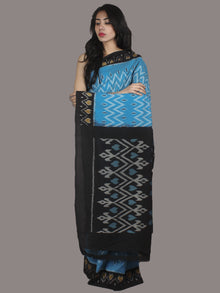 Azure Black Ivory Beige Ikat Handwoven Pochampally Cotton Saree - S031701048