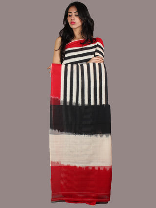 Red Black Beige Ikat Handwoven Pochampally Cotton Saree - S031701049