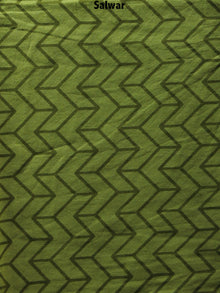 Black White Olive Green Hand Block Printed Cotton Suit-Salwar Fabric With Chiffon Dupatta - S1628105
