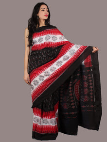 Red Black Ivory Grey Ikat Handwoven Pochampally Cotton Saree - S031701050