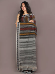 Black Grey Red Yellow Ikat Handwoven Pochampally Cotton Saree - S031701052