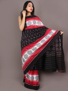 Red Black Ivory Grey Ikat Handwoven Pochampally Cotton Saree - S031701053