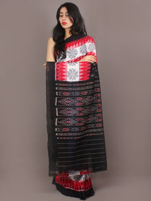 Red Black Ivory Grey Ikat Handwoven Pochampally Cotton Saree - S031701053