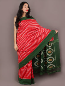 Red Green Yellow Ivory Ikat Handwoven Pochampally Cotton Saree - S031701055