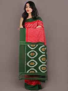 Red Green Yellow Ivory Ikat Handwoven Pochampally Cotton Saree - S031701055
