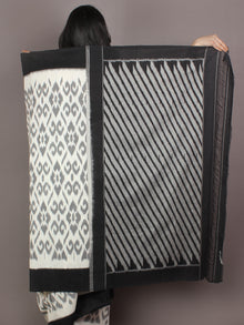 Ivory Grey Black Ikat Handwoven Pochampally Cotton Saree - S031701057