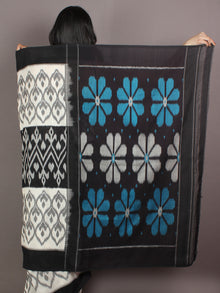 Ivory Grey Black Azure Ikat Handwoven Pochampally Cotton Saree - S031701058