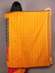 Black Ivory Red Yellow Ikat Handwoven Pochampally Cotton Saree - S031701059