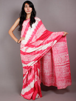Pink White Shibori Hand Dyed Cotton Mul Saree  - S03170455