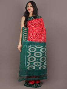 Red Green Grey Yellow Ikat Handwoven Pochampally Cotton Saree - S031701060
