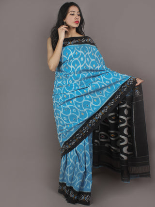 Azure Black Red Yellow Ikat Handwoven Pochampally Cotton Saree - S031701061