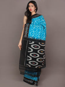 Azure Black Red Yellow Ikat Handwoven Pochampally Cotton Saree - S031701061