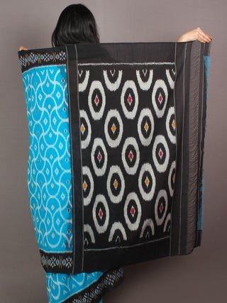 Azure Black Red Yellow Ikat Handwoven Pochampally Cotton Saree - S031701061
