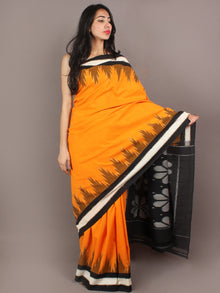 Yellow Black Ivory Grey Ikat Handwoven Pochampally Cotton Saree - S031701063