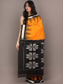 Yellow Black Ivory Grey Ikat Handwoven Pochampally Cotton Saree - S031701063