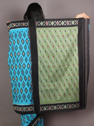 Azure Black Green Ikat Handwoven Pochampally Cotton Saree - S031701064