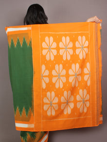 Green Orange Ivory Ikat Handwoven Pochampally Cotton Saree - S031701065