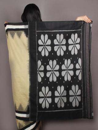 Beige Black Ivory Grey Ikat Handwoven Pochampally Cotton Saree - S031701066