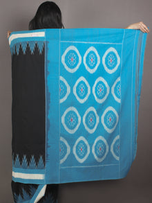 Black Azure Ivory Ikat Handwoven Pochampally Cotton Saree - S031701067