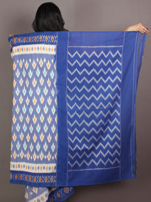 Sapphire Blue Ivory Yellow Ikat Handwoven Pochampally Cotton Saree - S031701068