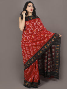 Red Black Multi Color Ikat Handwoven Pochampally Cotton Saree - S031701069