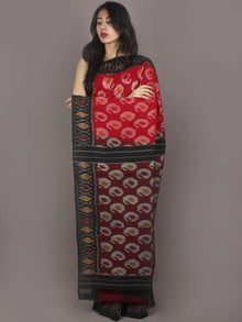 Red Black Multi Color Ikat Handwoven Pochampally Cotton Saree - S031701069