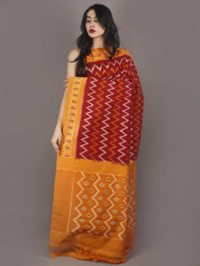 Red Yellow Ivory Ikat Handwoven Pochampally Cotton Saree - S031701070