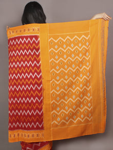 Red Yellow Ivory Ikat Handwoven Pochampally Cotton Saree - S031701070