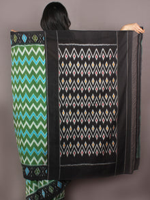 Green Black Azure Ivory Ikat Handwoven Pochampally Cotton Saree - S031701071
