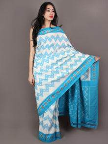 Azure Ivory Yellow Ikat Handwoven Pochampally Cotton Saree - S031701073